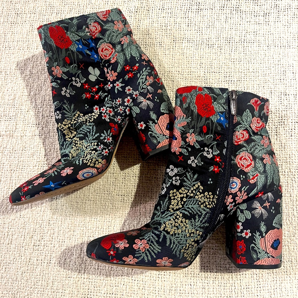 Vince Camuto Destilly Brocade Jacquard Floral Ankle Heeled Boot